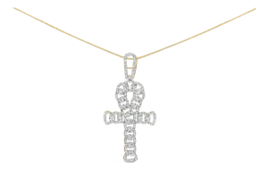 10K Yellow Gold 1.00 Cttw Ankh Cross Pendant (H-I Color, SI1-SI2 Clarity) -18" Inches
