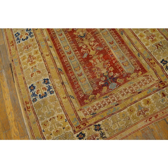 1750s Red Muslim Prayer Geometric AntiqueTurkish Kula Rug 4' 0" X 6' 4" Knotted Wool Carpet For Sale - Image 10 of 12