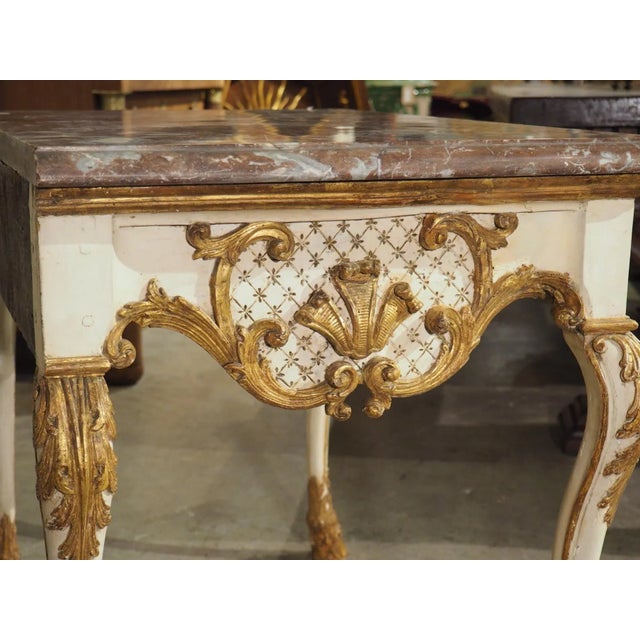 Early 18th Century Painted Italian Console Table With Rouge Royal Marble Top For Sale - Image 11 of 13