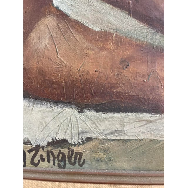 Chestnut Oleg Zinger Oil Painting Sign Cubism Naked Women on the Beach 1945 France For Sale - Image 8 of 11