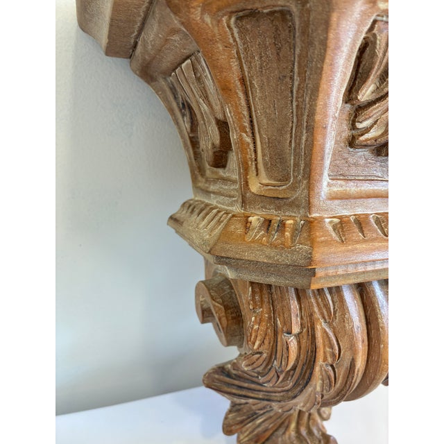 Farmhouse Vintage Carved Wood Wall Corbel Shelf With Classical Detailing For Sale - Image 3 of 12