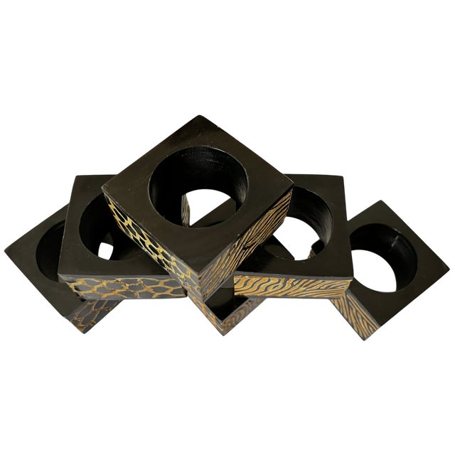 Safari 1990s Hand-Carved Wooden Safari Napkin Rings With Zebra & Giraffe Motifs - Set of 6 For Sale - Image 3 of 8
