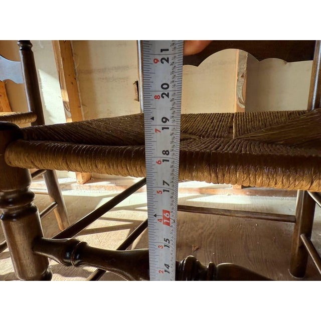 Vintage Early American French Rustic Style High Ladder Back Rush Seat Side Chairs For Sale - Image 17 of 17