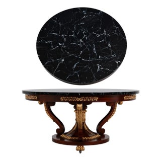 Baker French Empire Round Faux Marble Top Center Table For Sale
