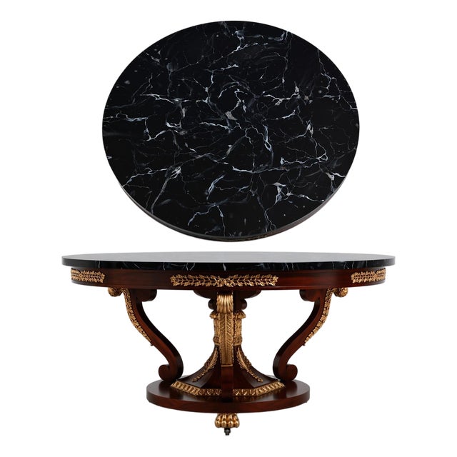 Baker French Empire Round Faux Marble Top Center Table For Sale