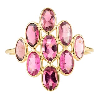 18k Yellow Gold Pink Tourmaline Cluster Ring for Women Size 7 For Sale