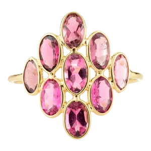 18k Yellow Gold Pink Tourmaline Cluster Ring for Women Size 7
