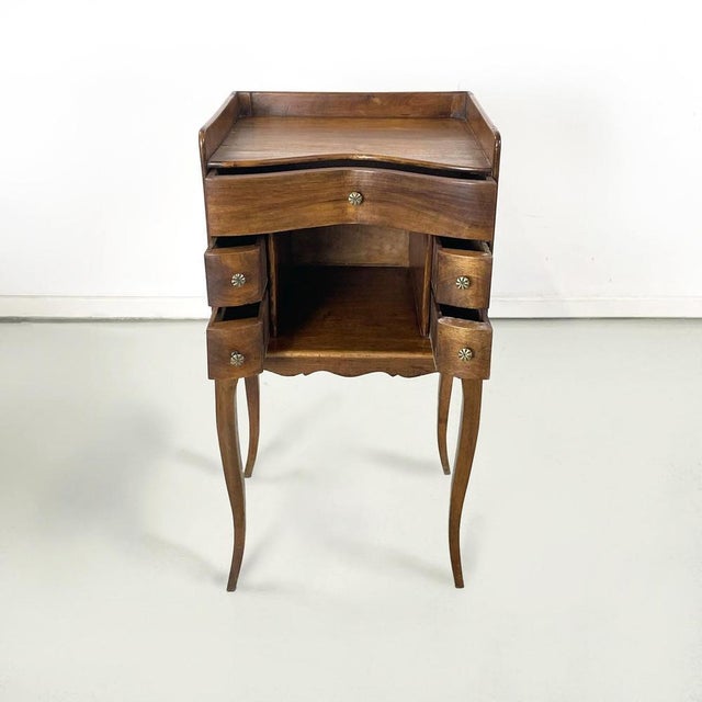 Italian Wooden Bedside Table with Brass Handle, 1890s For Sale - Image 3 of 15