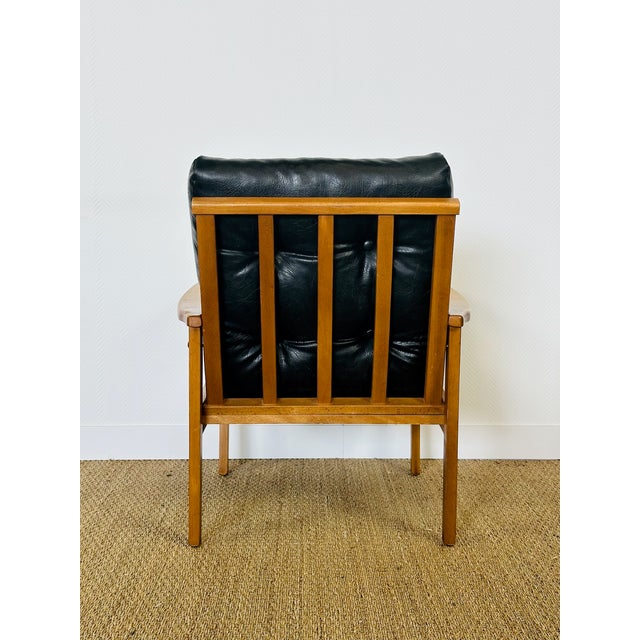 Vintage Scandinavian Lounge Chair in Black Leather and Wood, 1960s For Sale - Image 4 of 15