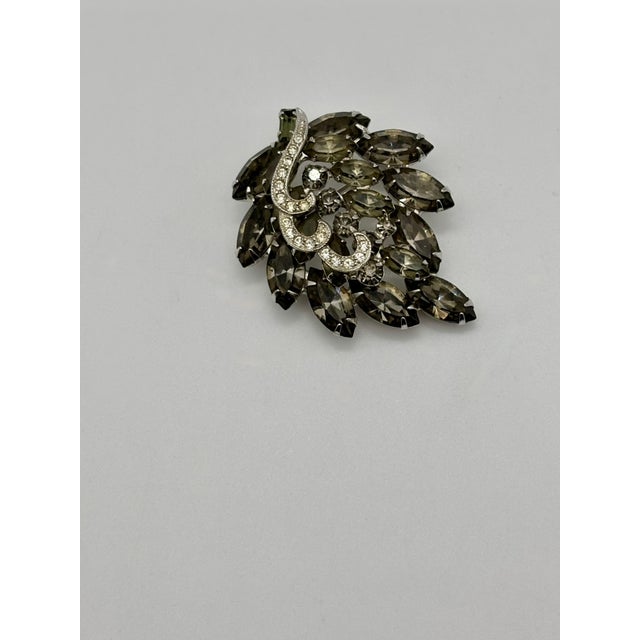 Mid-Century Modern Vintage Albert Weiss Brooch, Grey Rhinestones W/Scrolling Clear Rhinestones, Book Piece For Sale - Image 3 of 15