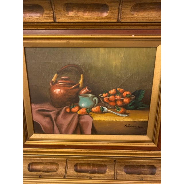 Vintage 1950’s oil still life of fruit and tea by American still life artist W Kance. Looks in excellent condition. There...