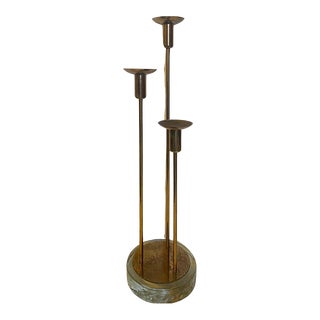 Mid Century Three Arm Brass Candlestick Holder, Gunnar Ander for Ystad Metall, Sweden 1960s For Sale