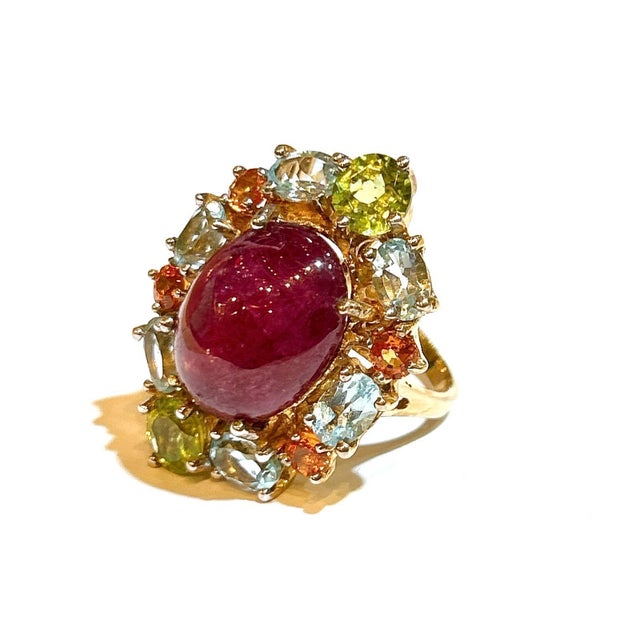 Bochic "Orient" Ruby, Orange Sapphire, Perridot Cocktail Ring 18K Gold & Silver For Sale - Image 12 of 18
