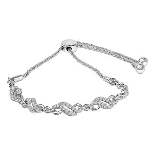 .925 Sterling Silver 1/2 Cttw Diamond Double Wave Bolo Bracelet For Sale