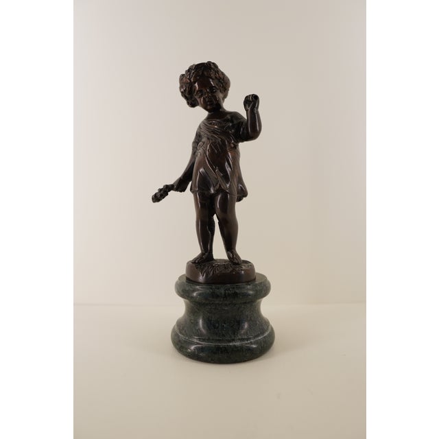 Vintage Bronze Neoclassical Figurine on Green Marble Base For Sale - Image 12 of 15