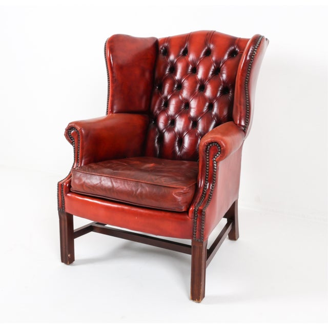 1970s 1970s Scandinavian Mid Century Chippendale-Style Cognac Leather Wingback Chair For Sale - Image 5 of 10