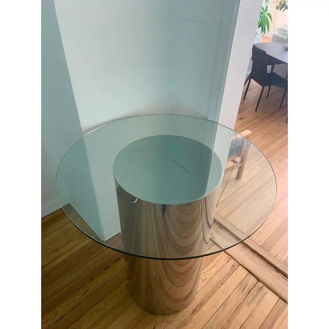 DT Drum Attributed to Brueton. Polished stainless steel cylinder topped with glass; go glam, go Industrial, add a touch of...