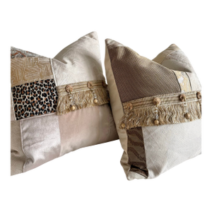 Lux Patchwork With Fringe Pillows - 18" X 18" Sold as a Pair