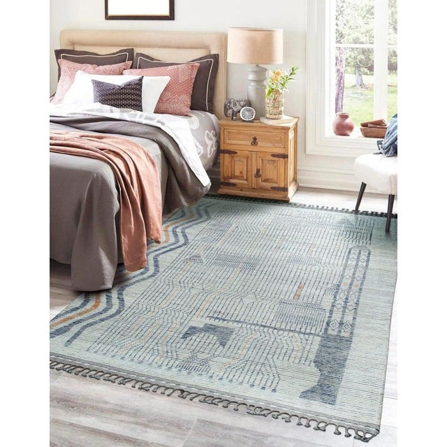 Textile 6x9 Ivory Hand-Knotted Wool Woven Cityscape Tribal Modern Carpet Rug For Sale - Image 7 of 8