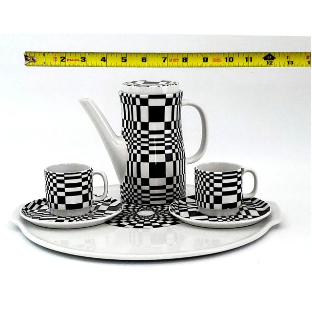Abstract 1960s Op Art Espresso Coffee Set Demitasse Pitcher Cups Saucers Tray For Sale - Image 3 of 12