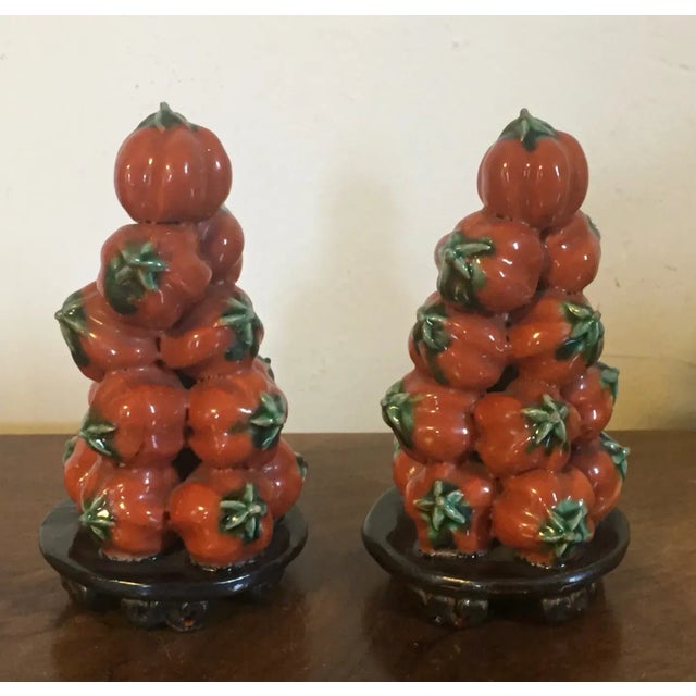 Antique 19th Century Chinese Export Porcelain Altar Fruit Pyramids of Stacked Persimmons - A Pair For Sale - Image 11 of 13