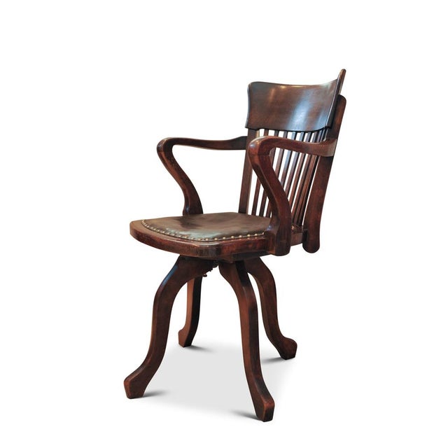 Brown Victorian Revolving Desk Chair in Oak and Leather For Sale - Image 8 of 8