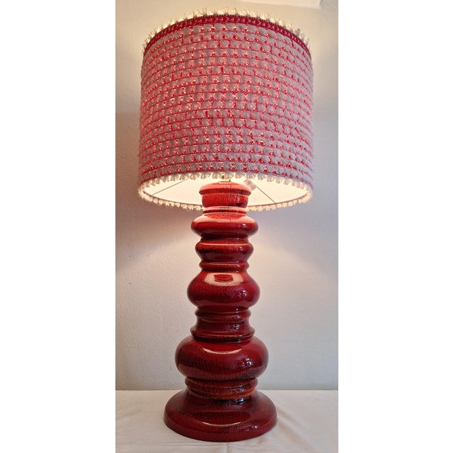 Large Vintage German Table Lamp with Red Ceramic Base and Handmade Fabric Shade from Lamplove, 1970s For Sale - Image 4 of 10