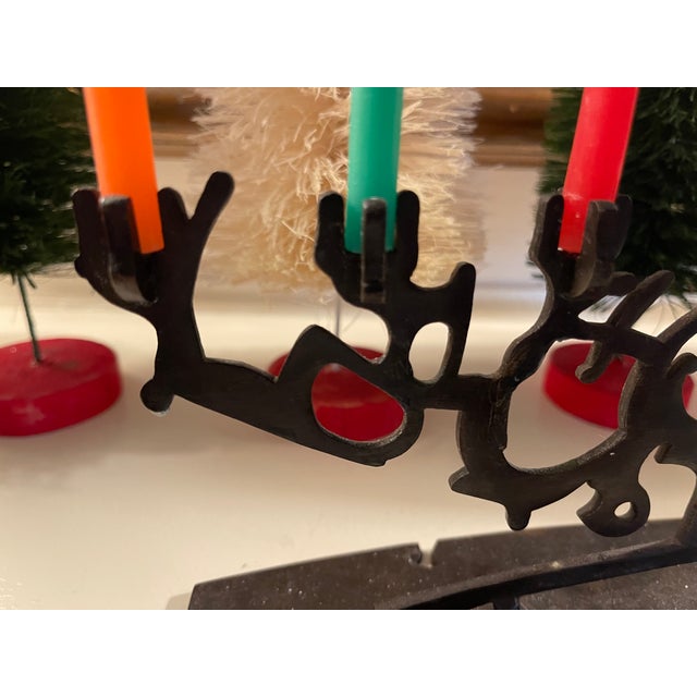 Industrial 1970s Spectacular Brutalist Industrial Style Iron Menorah Signed B W Geller For Sale - Image 3 of 6