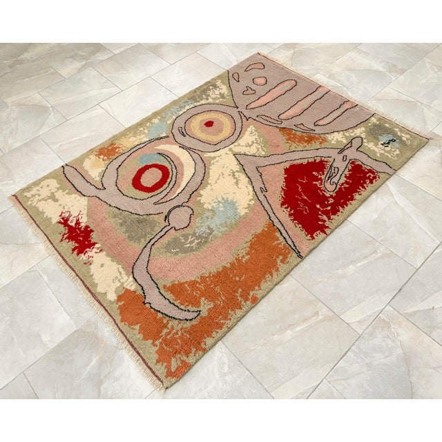 Vintage French Gobelin Mid-Century Joan Miro Art “Woman and Birds” Area Rug 3′7″ X 5′8″ For Sale - Image 9 of 18