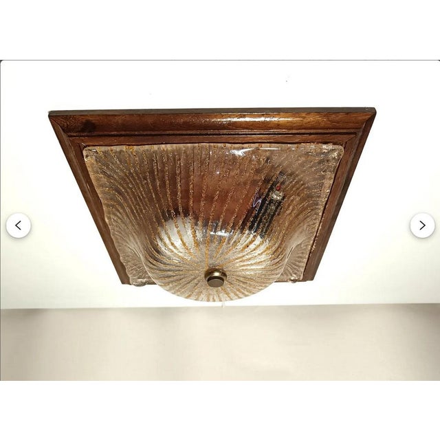 Mid-Century Modern Art Deco Style Flush Mount or Wall Light in Wood and Murano Glass attributed to Barovier and Toso, 1960s For Sale - Image 11 of 12