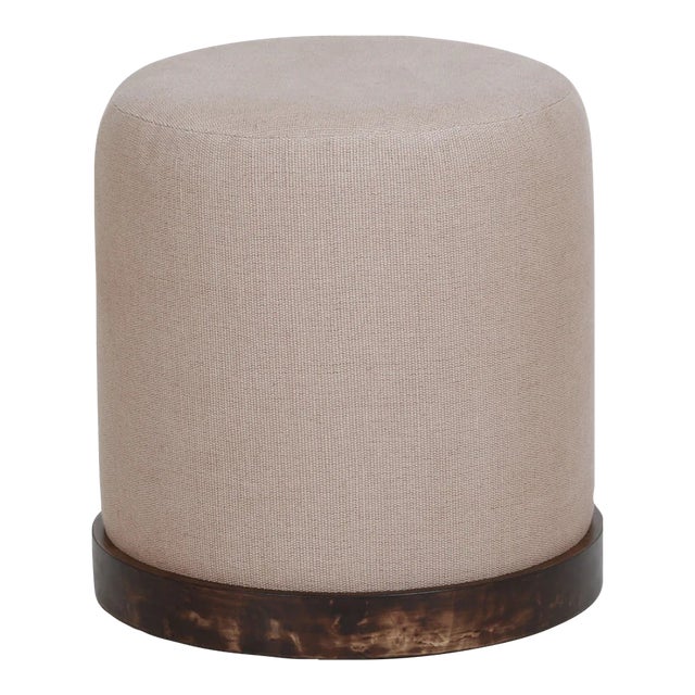 Como Cotton Jute with Burl Wood Base Accent Stool For Sale