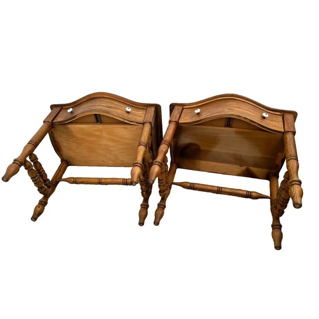 Vintage Pair Pulaski Keepsake Side Tables Nightstands Single Drawer Solid Oak For Sale - Image 10 of 12
