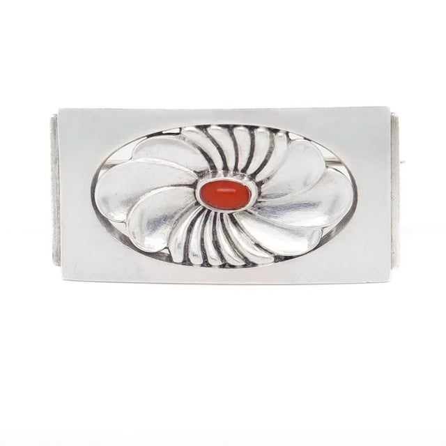 Metal Vintage Georg Jensen Sterling Silver & Carnelian Brooch No. 269 For Sale - Image 7 of 12