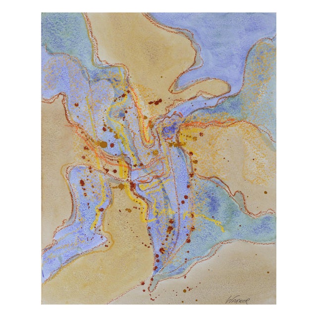 Abstract 1970s "Blue Tides" Abstract Watercolor Painting by Doris Warner For Sale - Image 3 of 5