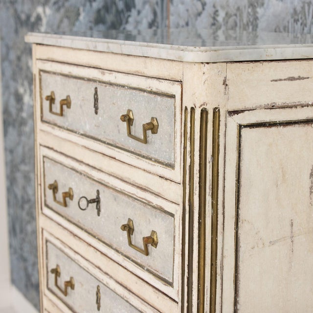 18th C. French Painted Tall Chest of Drawers With Original Marble Top For Sale - Image 15 of 16