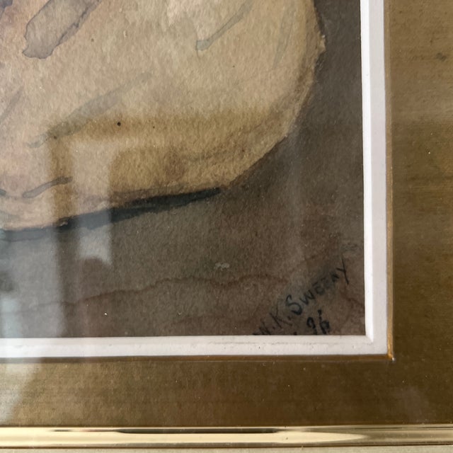 Realism 20 Th Century American School Watercolor Still Life Farmers Basket Framed Signed For Sale - Image 3 of 12