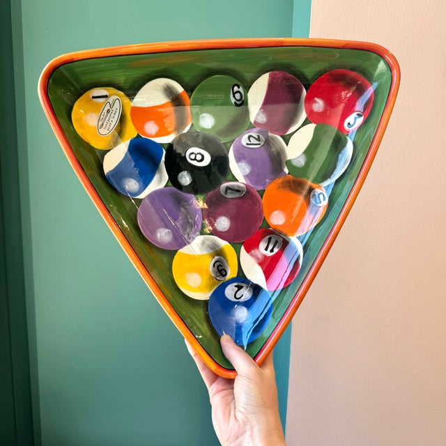 A wonderful hand-painted vintage ceramic billiard ball platter by Clay Art. Perfect for serving snacks or appetizers....