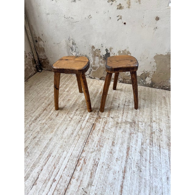 Vintage Oak Stools by Henri Bataille, 1950s, Set of 2 For Sale - Image 18 of 18
