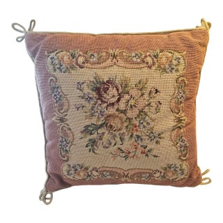 Vintage Needlepoint Floral Pillow For Sale