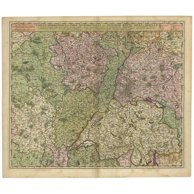 Antique Map of the Rhine and Moselle River Region in Germany and France, 1680 For Sale - Image 5 of 5