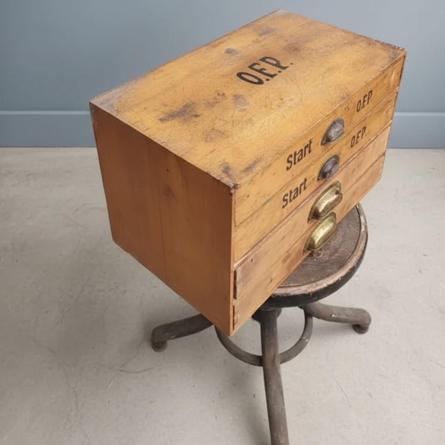 Industrial Wooden Filing Cabinet with Stenciled Marking, Czechoslovakia, 1940s For Sale - Image 3 of 6