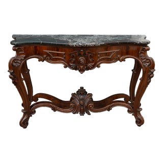 Antique Louis Philippe Neapolitan Console Table in Crotch Mahogany with a Red Levanto Marble Top, 1800s For Sale
