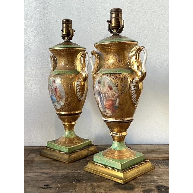 Gold Vintage French Gilt Swan Lamps - A Pair For Sale - Image 8 of 12
