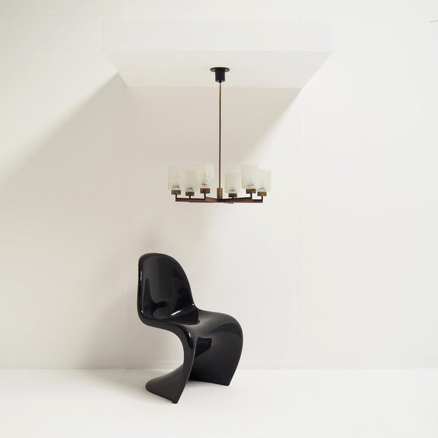White Vintage Six-Light Chandelier in Brass with Teak and Black Metal from Philips, 1960s For Sale - Image 8 of 12