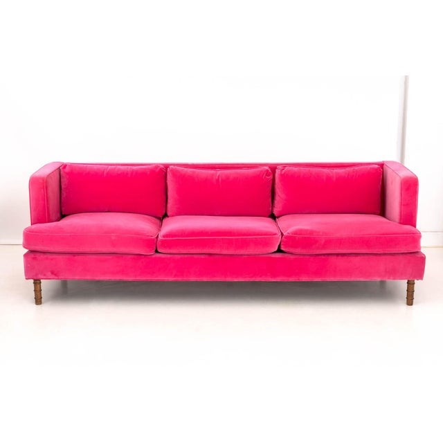 Contemporary Contemporary Hot Pink Velvet Upholstered Sofa For Sale - Image 3 of 5