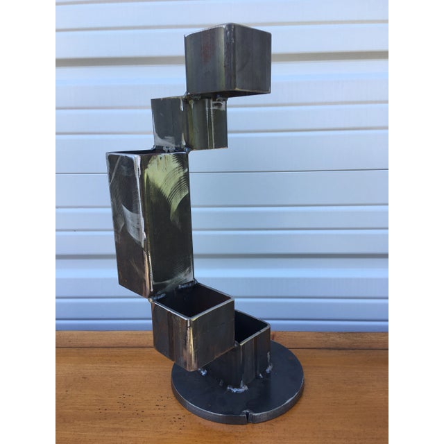 Silver Vintage Abstract Hand Wrought Iron Industrial Modernist Sculpture For Sale - Image 8 of 10