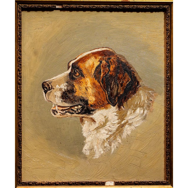 Victorian Antique Oil Painting Portrait of Pet St. Bernard Dog Ornate Gold Frame For Sale - Image 4 of 12