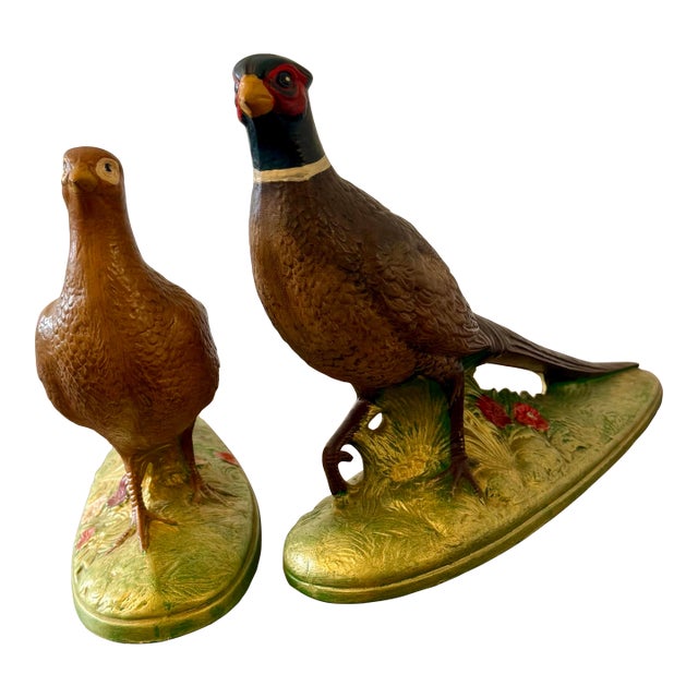 Large Hand-Painted Pheasant Pair For Sale