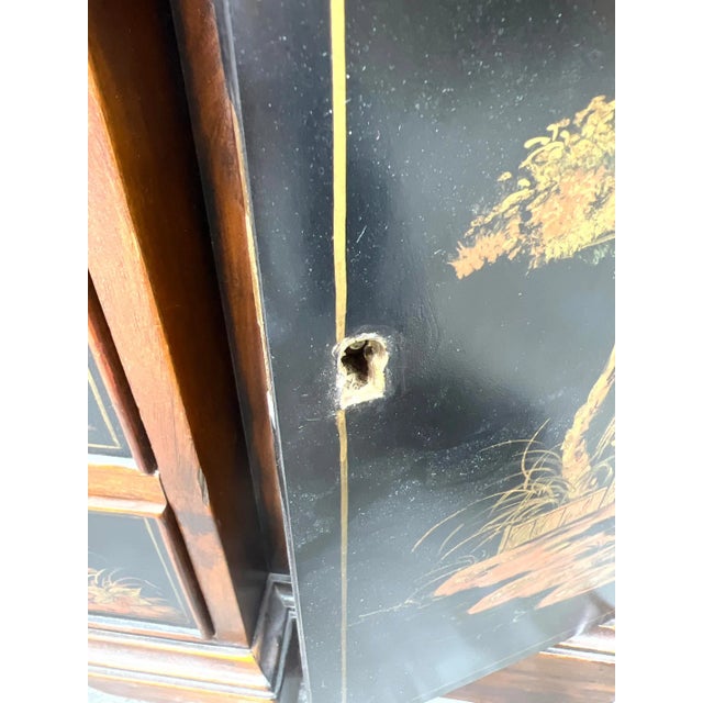 Chinoiserie Server Cabinet With Tooled Leather Top For Sale - Image 10 of 11