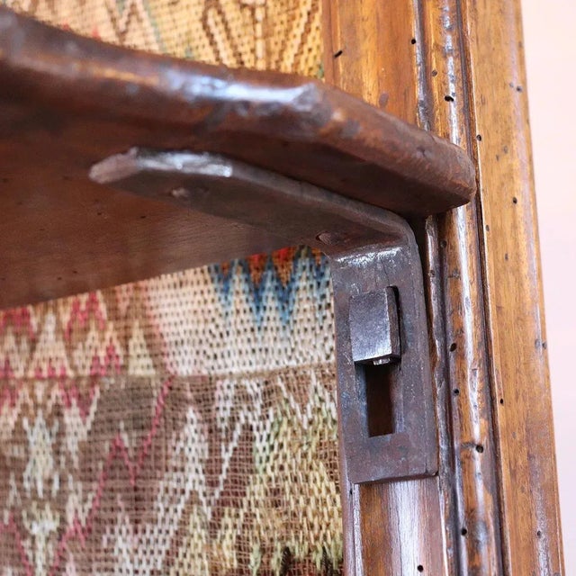 With shelf. Hand embroidery. PERIOD: Mid 18th century DATE: Circa 1760 DIMENSIONS: Width 26.5 Depth 12.5 Height 41 inches